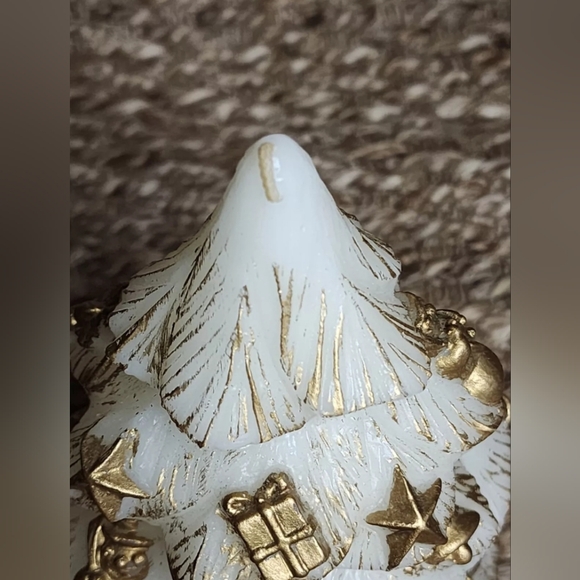 Vintage Christmas Tree Candle White Gold Santa Smownan Star Gift Stocking 9" New - Picture 7 of 7